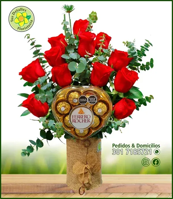 Cilindro Yute 12 Rosas 1 Ferrero♥/$164.000