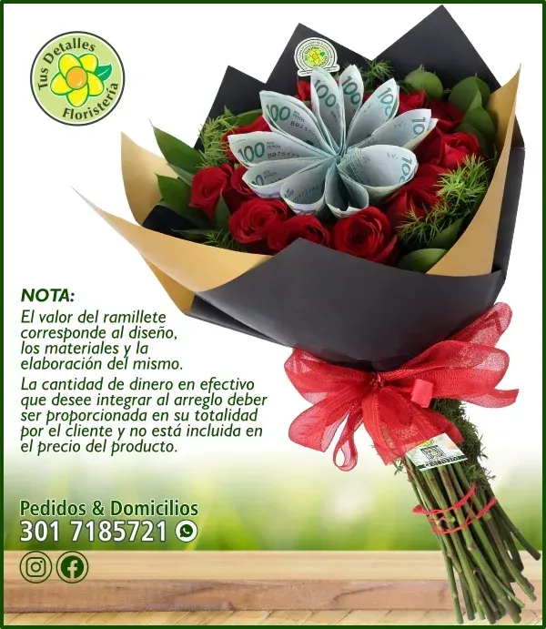 Ramillete #08 12 Rosas+Dinero / $125.000