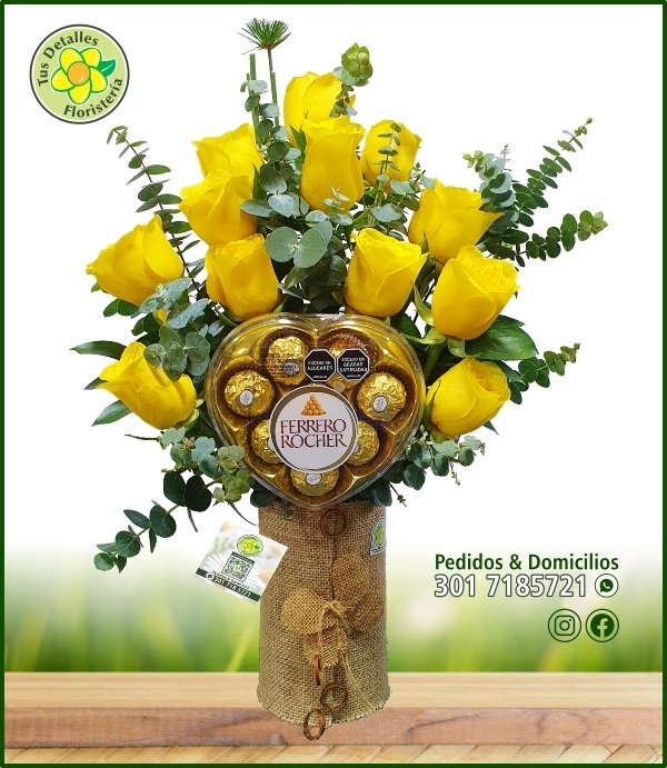 Cilindro Yute 12 Rosas 1 Ferrero♥/$154.000