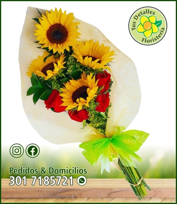 Ramillete 4 Girasoles 4 Rosas / $55.000