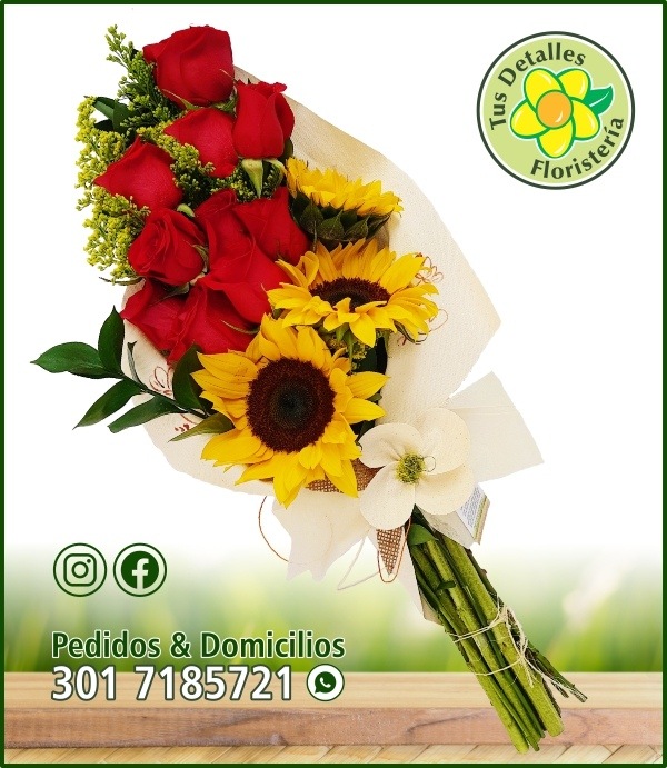 Ramillete 10 Rosas 3 Girasoles / $85.000