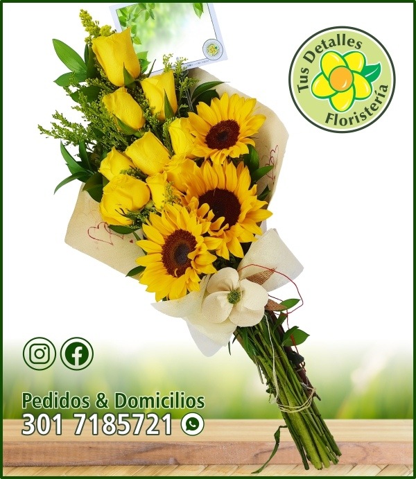 Ramillete 10 Rosas 3 Girasoles / $80.000