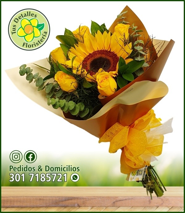 Ramillete # 26 / 5 Rosas 1 Girasol / $63.000