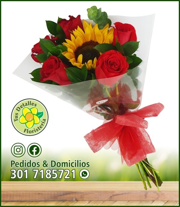 Ramillete 5 Rosas 1 Girasol / $45.000