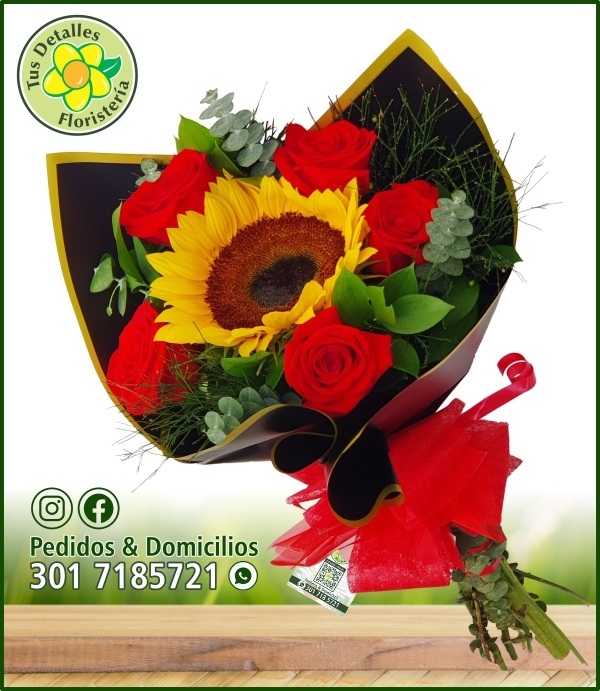Ramillete # 27 / 5 Rosas 1 Girasol / $63.000