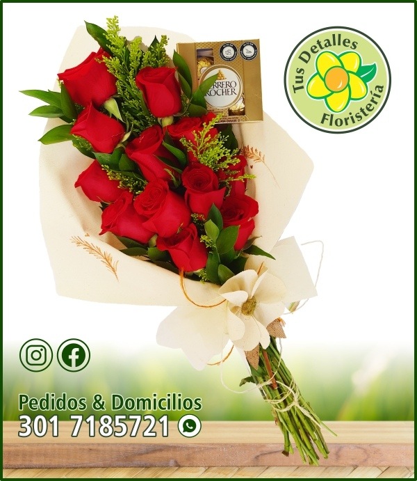 Ramillete 12 Rosas y Ferrero / $85.000